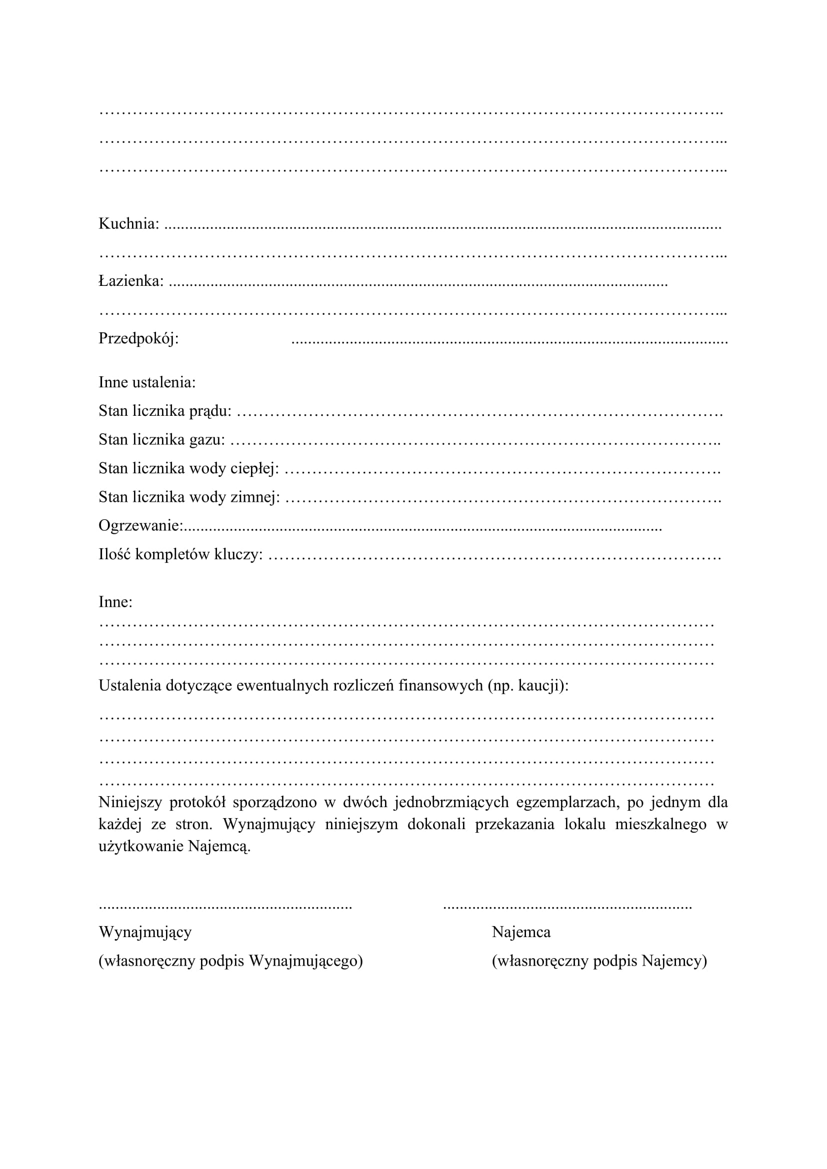 Protokół przekazania mieszkania przy wynajmie - strona 1