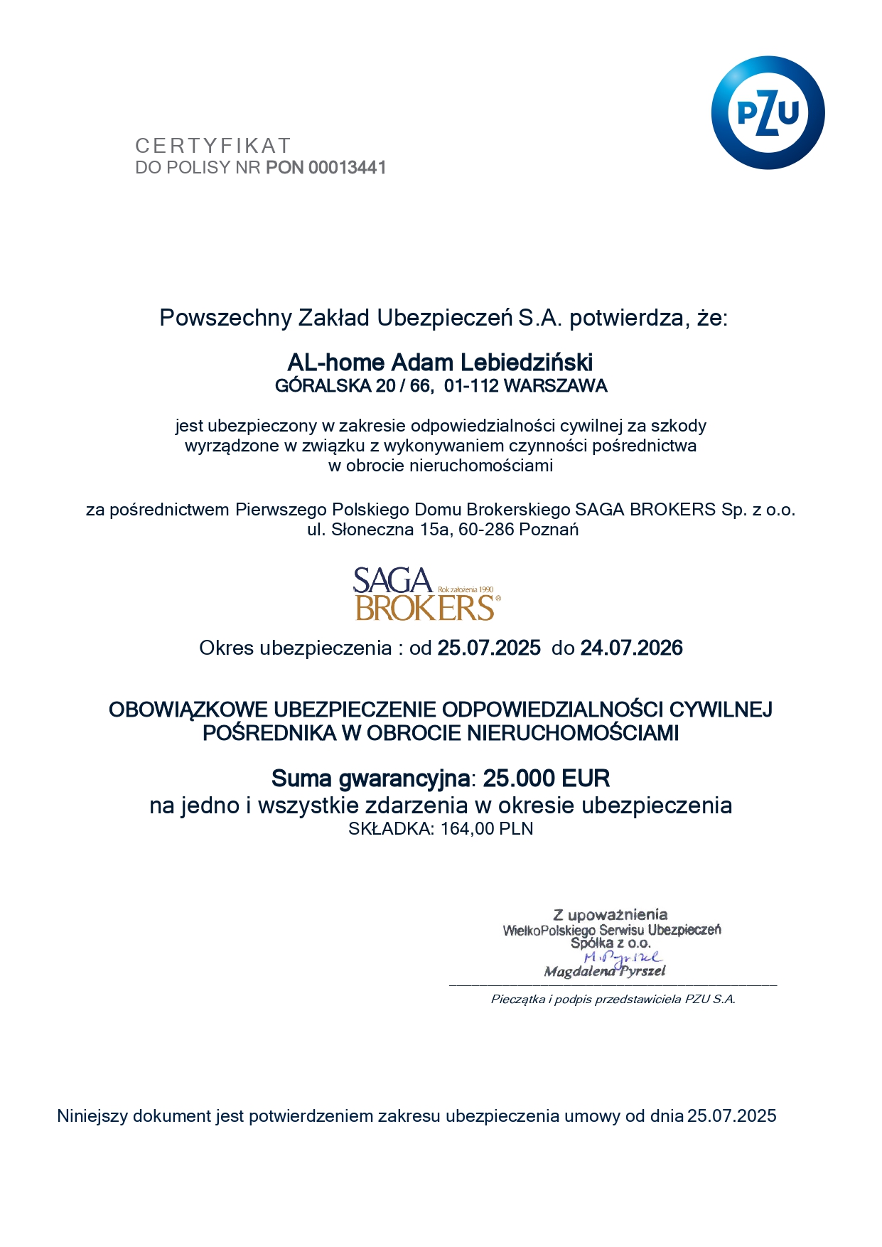 ubezpieczenie oc pośrednika nieruchomosci Adam Lebiedziński