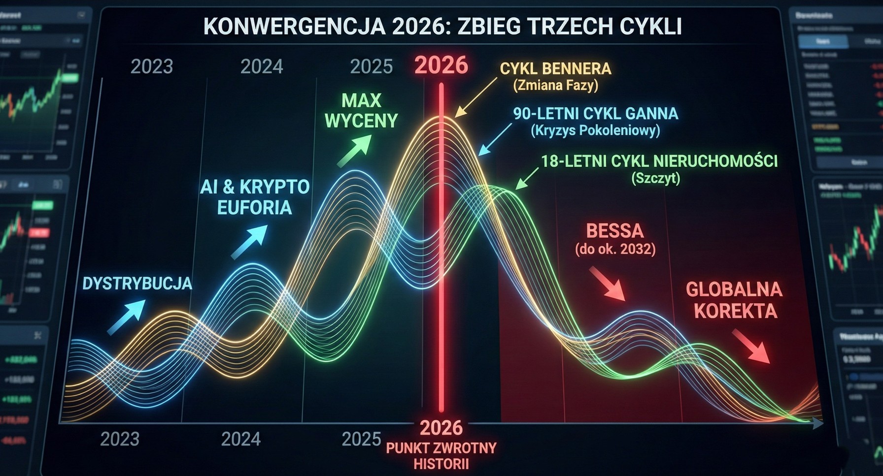 Prognoza gospodarcza na lata 2026-2032 z nałożonym Cyklem Bennera i innymi wskaźnikami