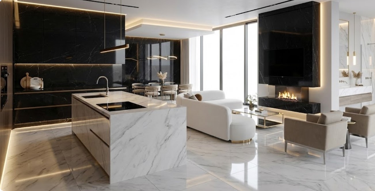 Połączenie czarnego i białego marmuru Macedonia