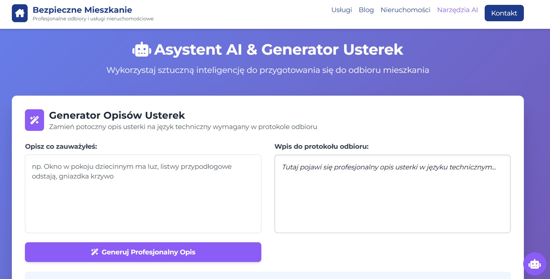 Generator Opisu Usterek Ailink w działaniu