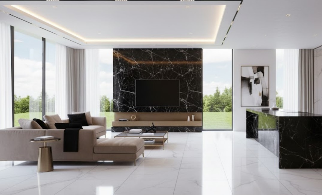 Salon z czarnym marmurem