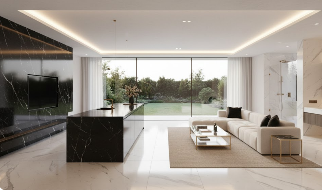 Biały marmur Macedonia w salonie