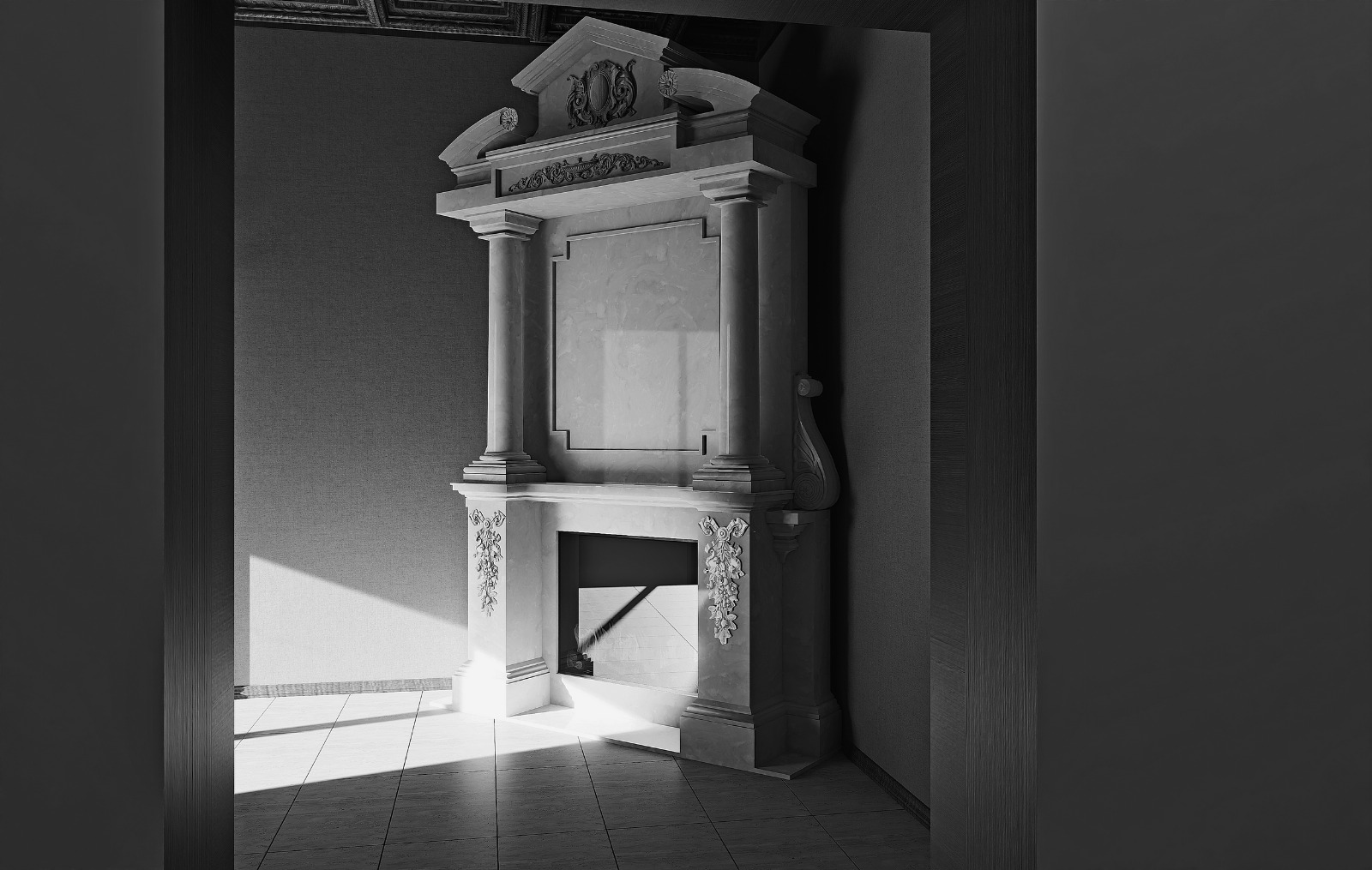 Marmurowy kominek w gotowej aranżacji