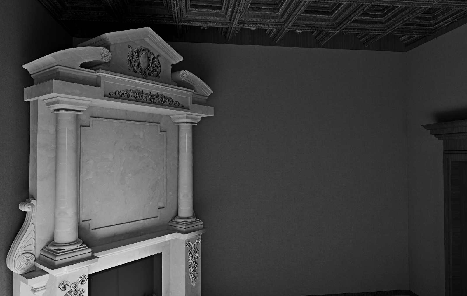 Detale rzeźbiarskie kominka z marmuru