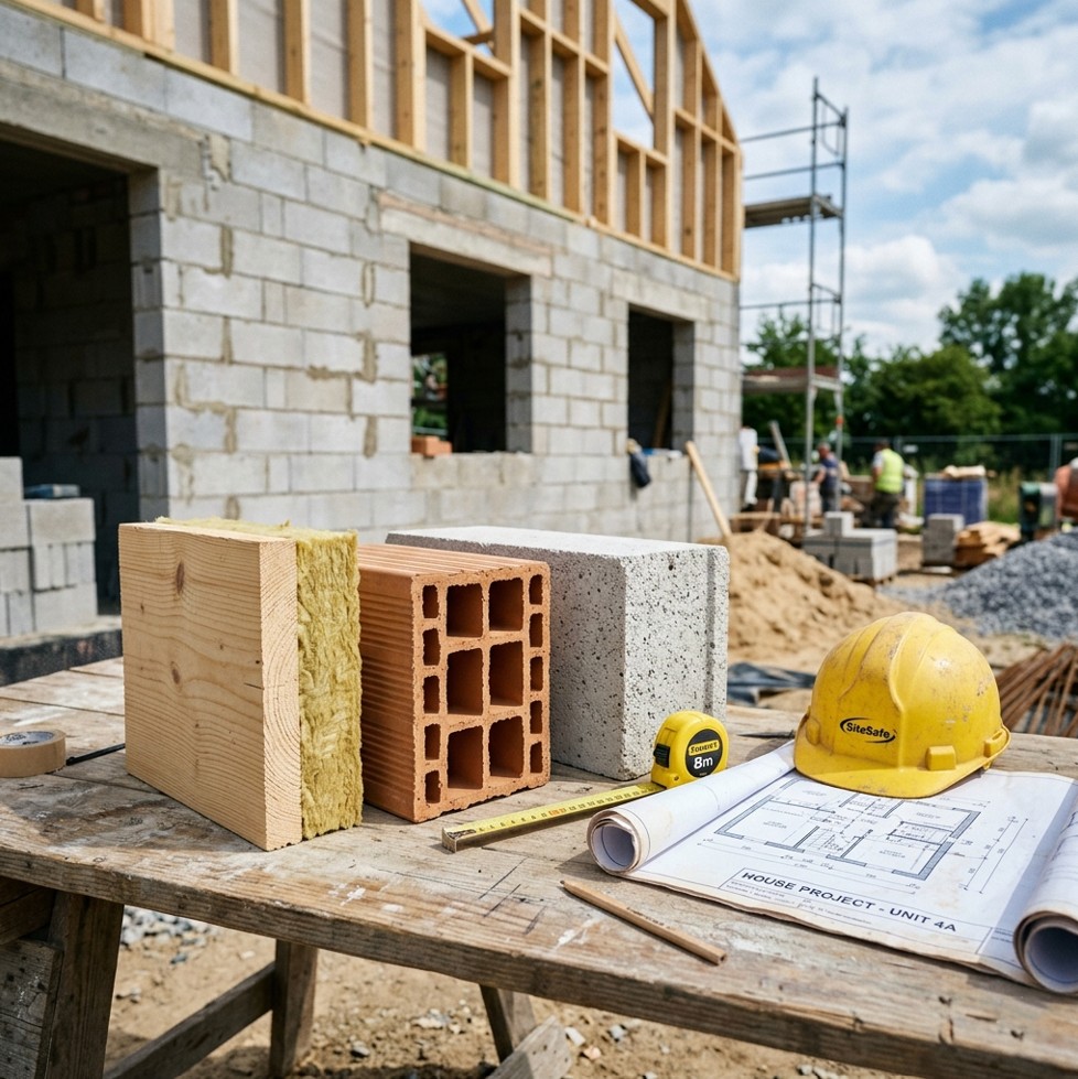 Porównanie materiałów budowlanych – drewno, cegła, pustak ceramiczny, beton komórkowy