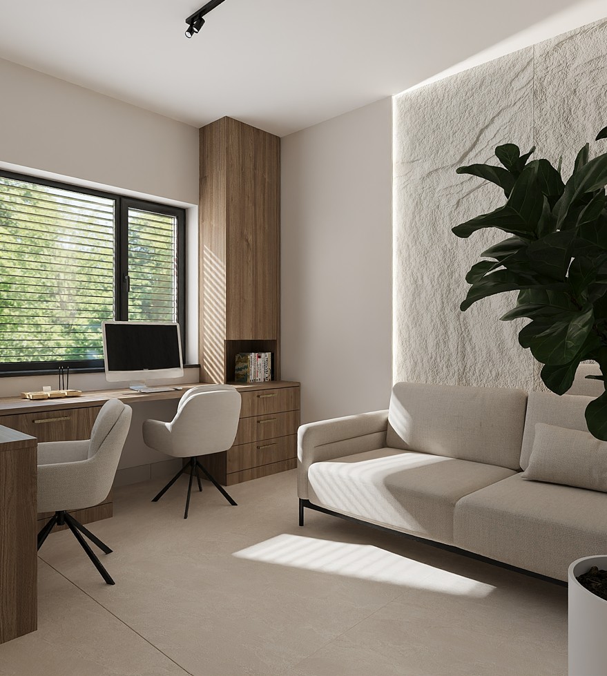 Pokój pracy, wizualizacja, projekt Kraków