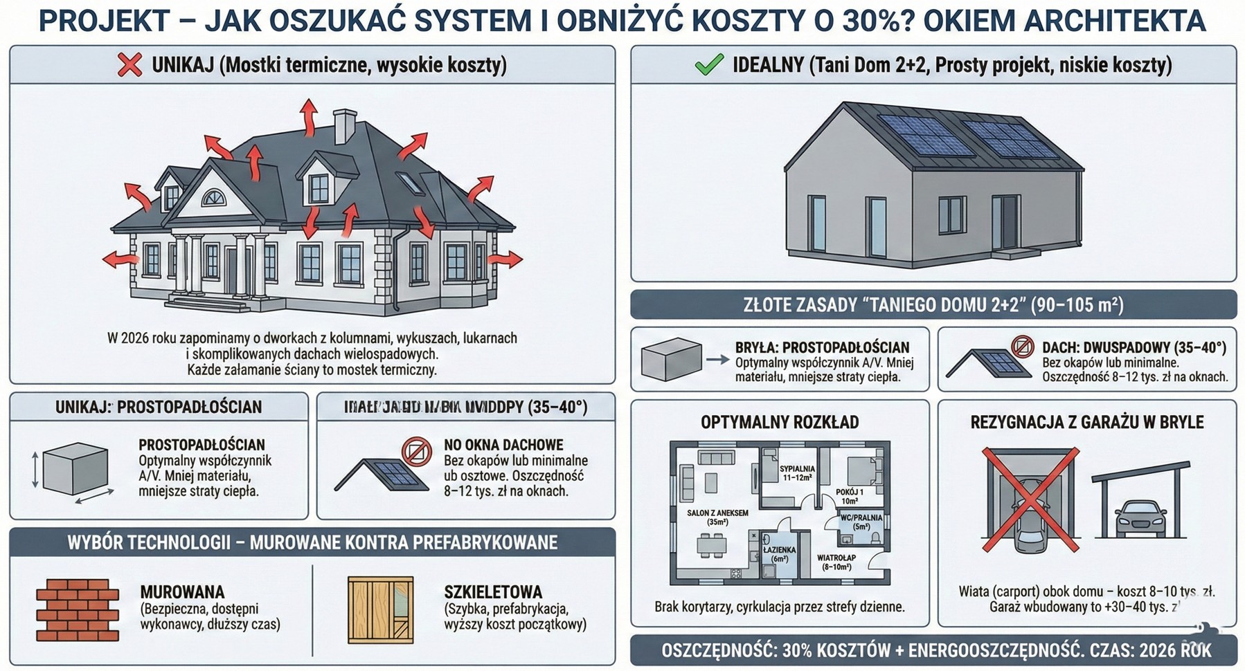 Prostota bryły – prostopadłościan, oszczędny projekt