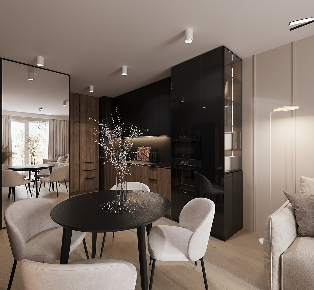 Salon z aneksem kuchennym, projekt Kraków