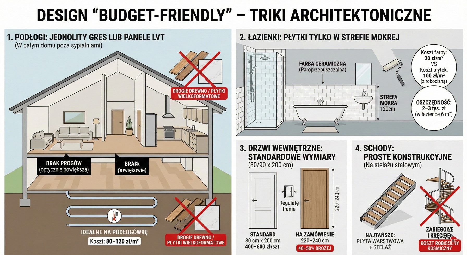 Triki architektoniczne – podłogi, łazienki bez płytek, oszczędne wykończenie