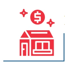 Grafika z czerwonym domem i monetą ze znakiem dolara