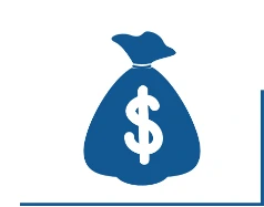 Grafika z niebieskim workiem wypełnionym pieniędzmi i z symbolem dolara