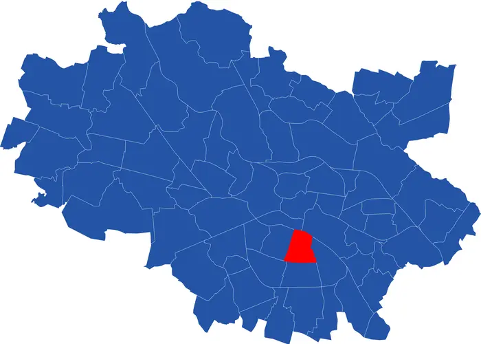 Mapa Wrocławia ze wskazaniem osiedla Huby 